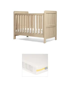 Atlas Convertible Cot Bundle with Essential Airflow Pocket Spring Cot Mattress - Oak