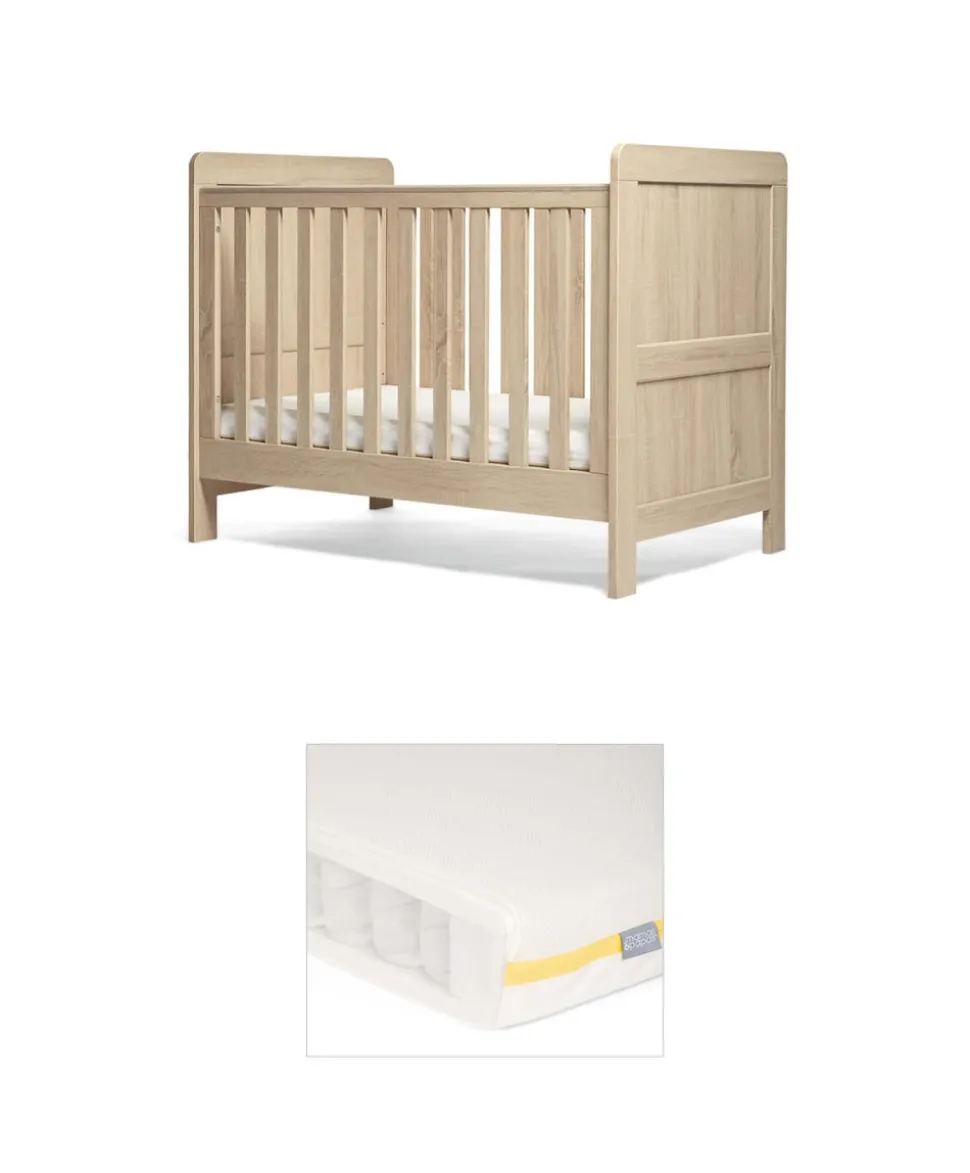 Atlas Convertible Cot Bundle with Essential Airflow Pocket Spring Cot Mattress - Oak