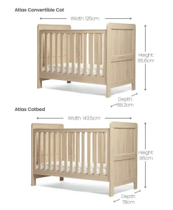 Atlas Convertible Cot Bundle with Essential Airflow Pocket Spring Cot Mattress - Oak