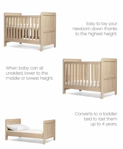 Atlas Convertible Cot Bundle with Essential Airflow Pocket Spring Cot Mattress - Oak