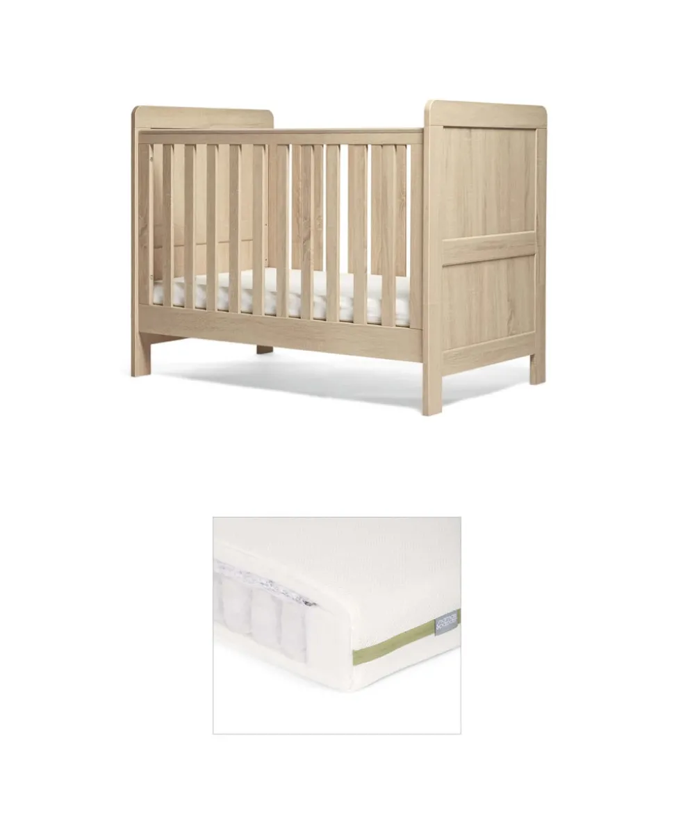 Atlas Convertible Cot Bundle with Premium Pocket Spring Cot Mattress - Oak