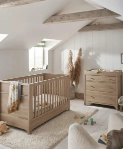 Barton 2 Piece Cotbed Set with Dresser Changer - Natural/Oak