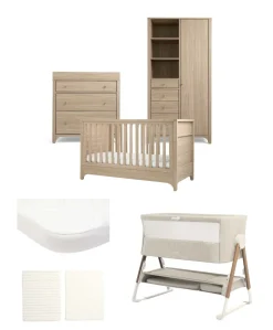 Barton Nursery Bundle With Lua Bedside Crib (6 Piece) - Natural/Oak