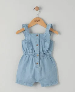 Blue Frilled Chambray Playsuit