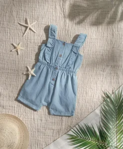 Blue Frilled Chambray Playsuit