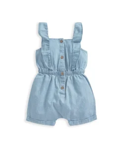 Blue Frilled Chambray Playsuit