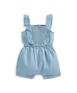 Blue Frilled Chambray Playsuit