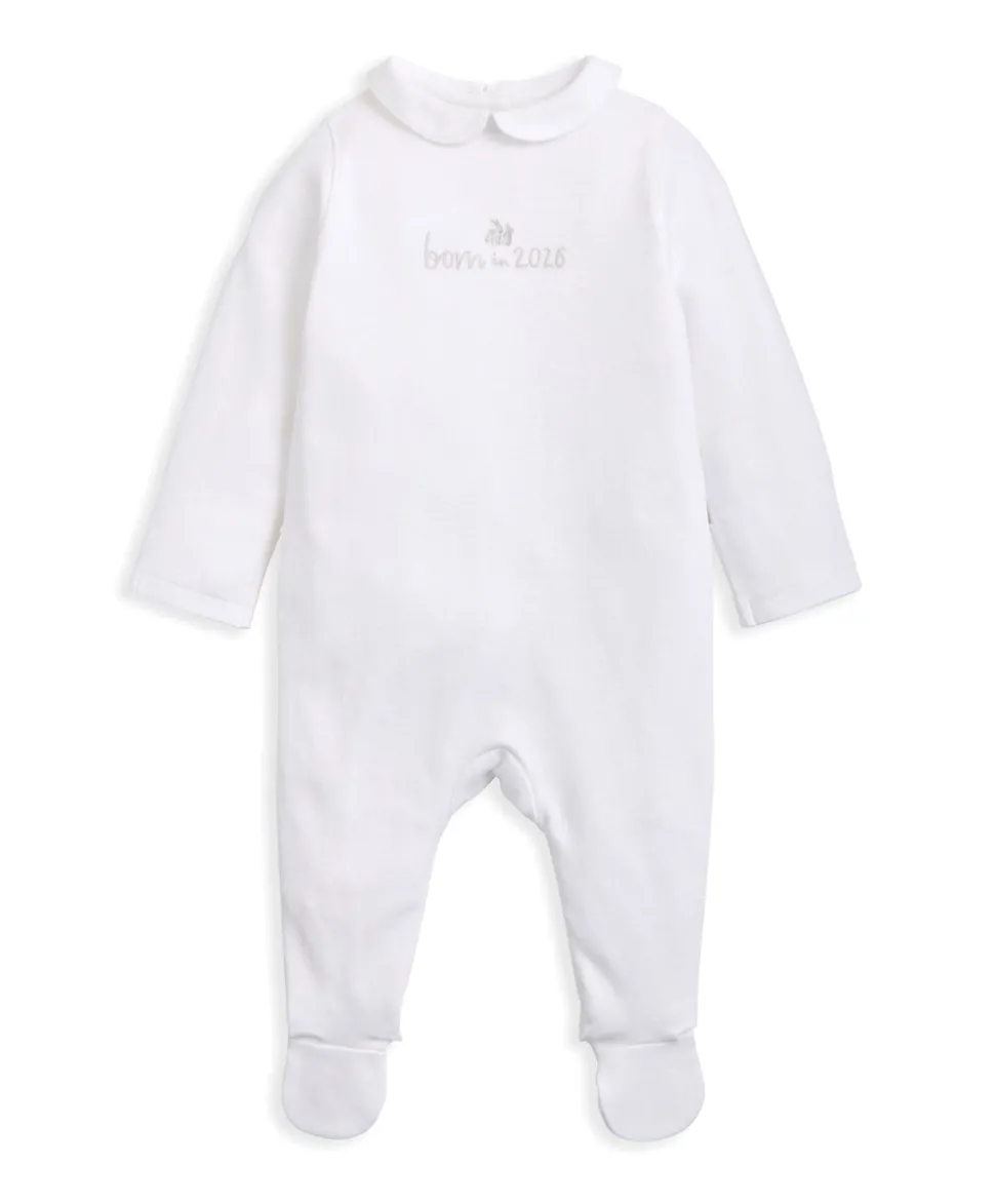 Born in 2026 Embroidered All In One – White