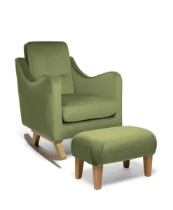 Bowdon Nursing Chair & Footstool Set - Olive Velvet