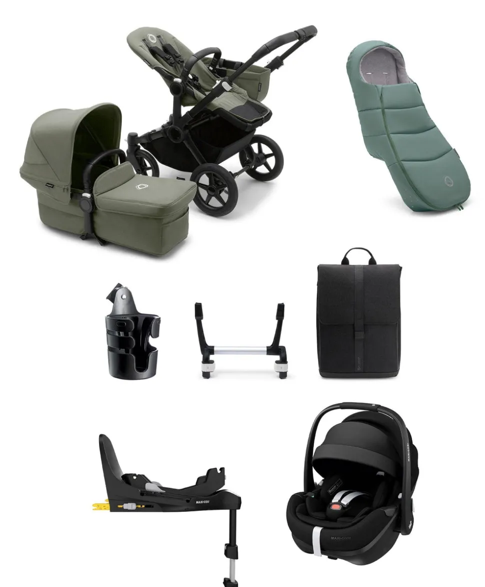 Bugaboo Donkey 5 Mono Complete Pushchair Ultimate Bundle with Maxi-Cosi Pebble 360 Pro² Car Seat & Base - Forest Green