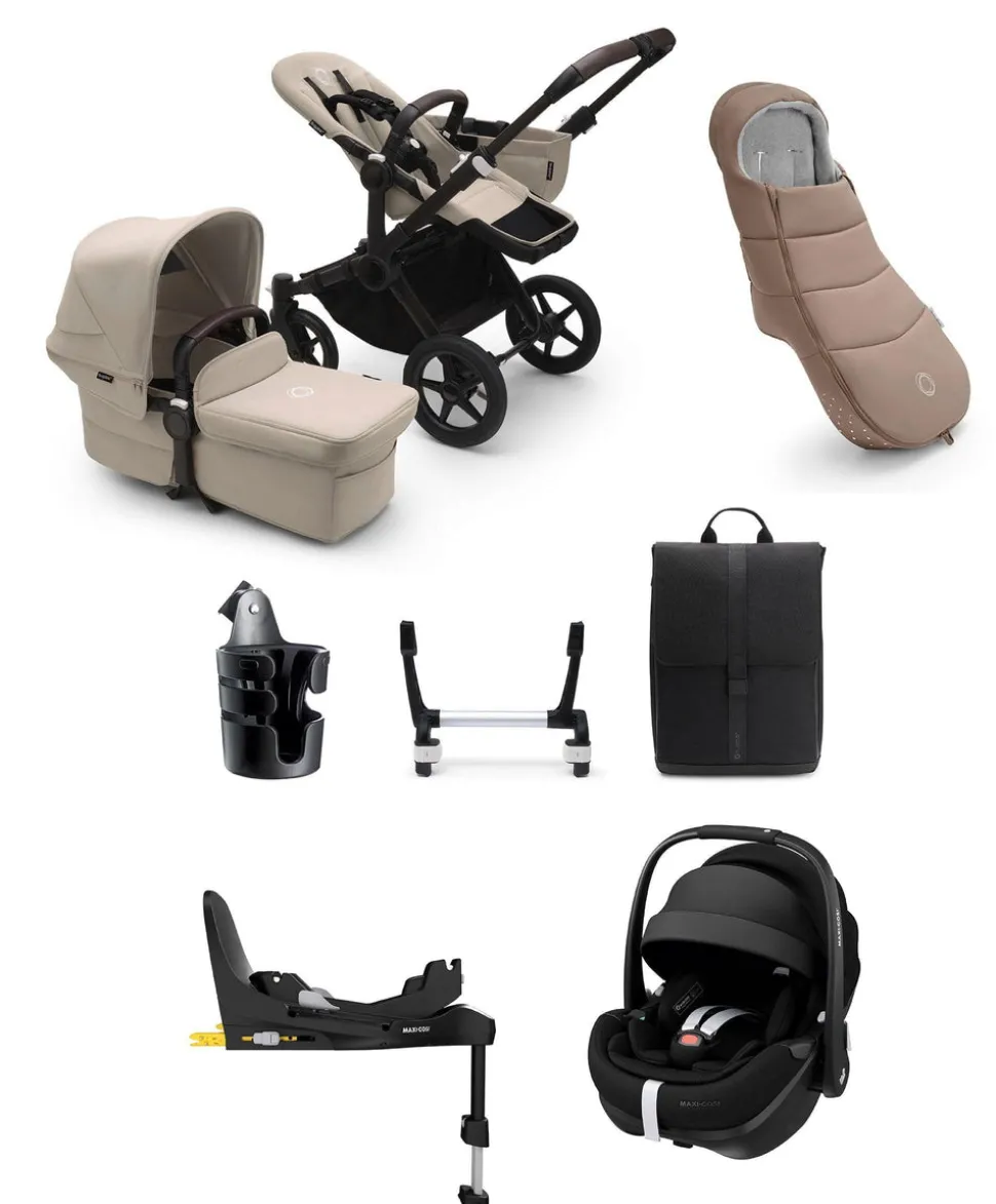Bugaboo Donkey 5 Mono Complete Pushchair Ultimate Bundle with Maxi-Cosi Pebble 360 Pro² Car Seat & Base - Taupe