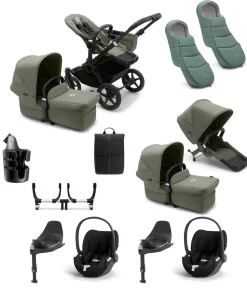 Bugaboo Donkey 5 Twin Pushchair Bundle with Cloud T Car Seat & Base - Forest Green