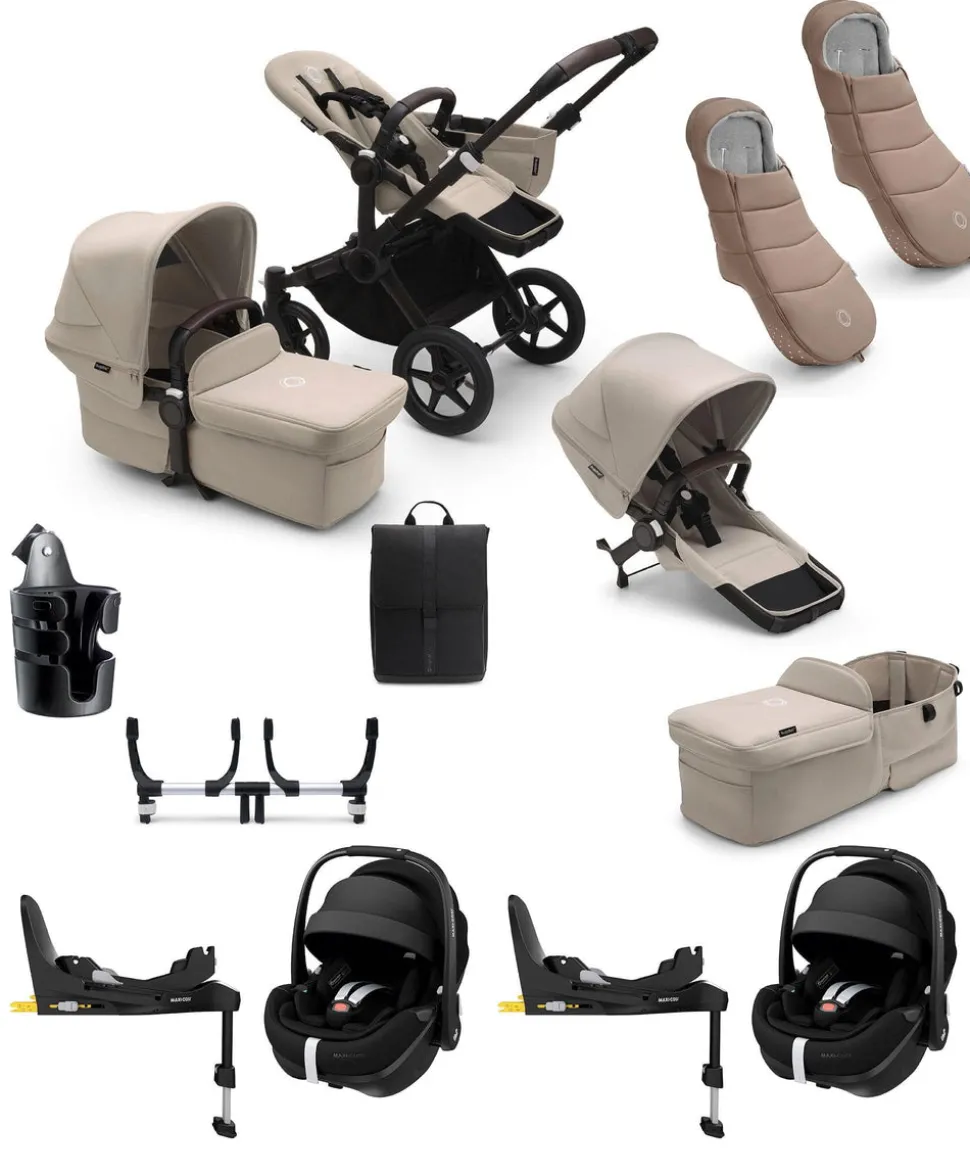 Bugaboo Donkey 5 Twin Pushchair Bundle with Maxi-Cosi Pebble 360 Pro² Car Seat & Base - Taupe