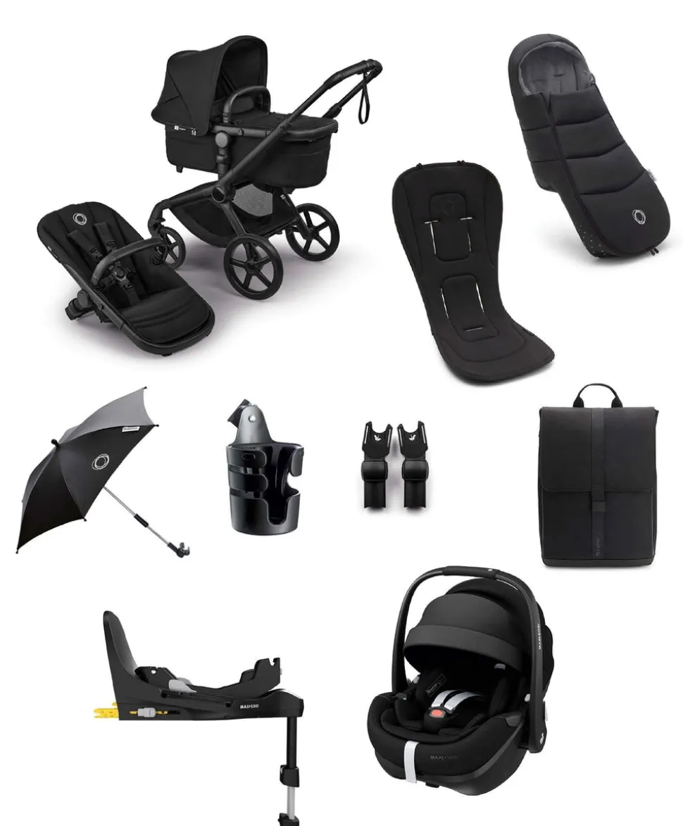 Bugaboo Fox 5 Renew Complete Pushchair Bundle with Maxi-Cosi Pebble 360 Pro2 Car Seat (8 Pieces) - Heritage Black