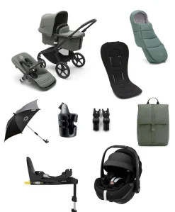 Bugaboo Fox5 Essential 9 Piece Travel System with Maxi-Cosi Pebble 360 Pro2 Car Seat and Family Fix 360 Pro Base - Forest Green