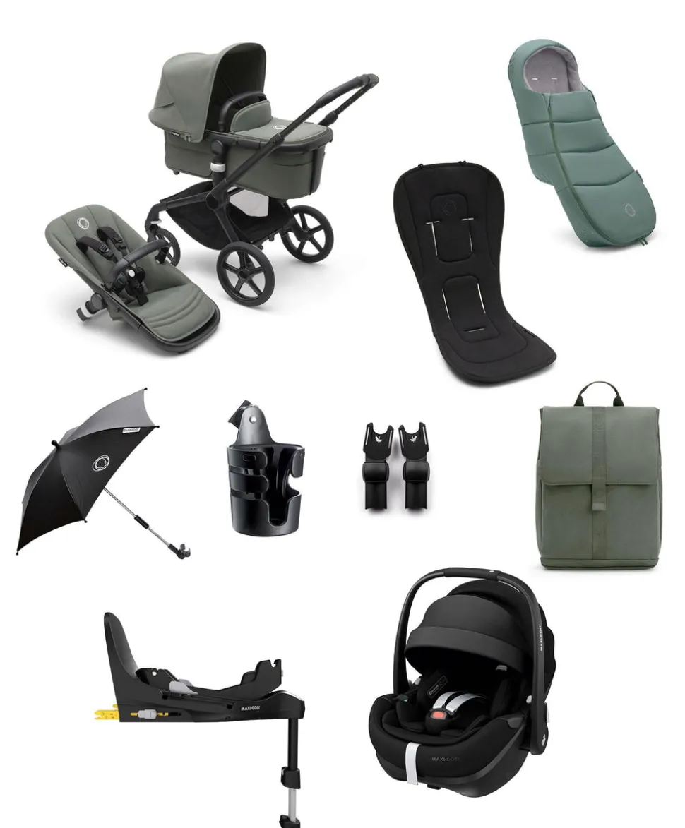 Bugaboo Fox5 Essential 9 Piece Travel System with Maxi-Cosi Pebble 360 Pro2 Car Seat and Family Fix 360 Pro Base - Forest Green