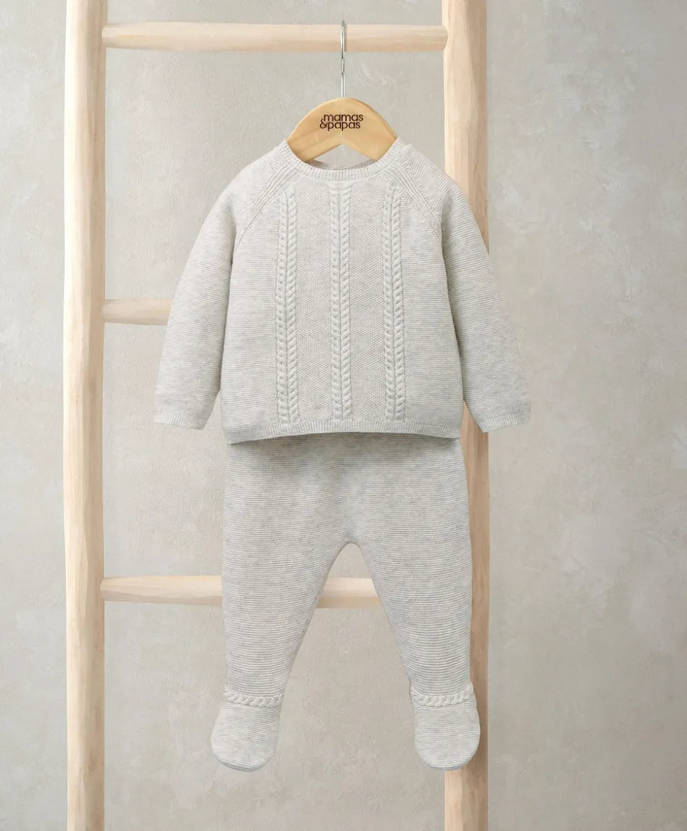Cable Knit Top & Bottoms Set (2 Pieces) - Grey