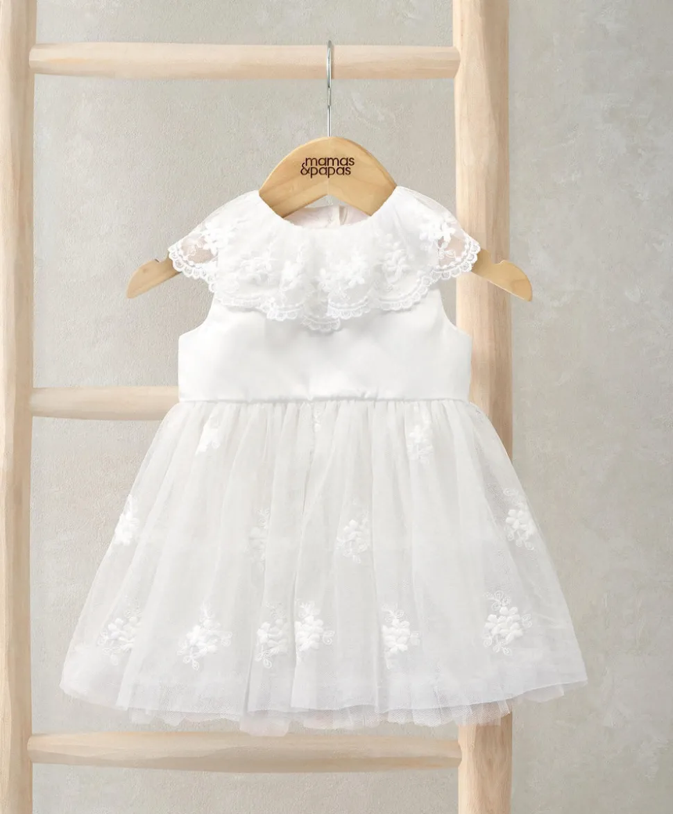 Cape Collar Mesh Flower Girl Dress with Embroidered Skirt