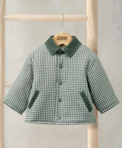Check Jacket with Borg Lining & Cord Collar - Green