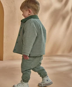 Check Jacket with Borg Lining & Cord Collar - Green