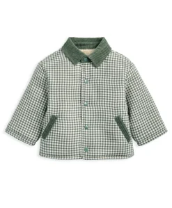 Check Jacket with Borg Lining & Cord Collar - Green