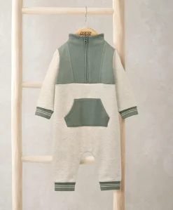Colour Block Slouchy Romper with Funnel Neck - Oatmeal