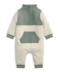 Colour Block Slouchy Romper with Funnel Neck - Oatmeal