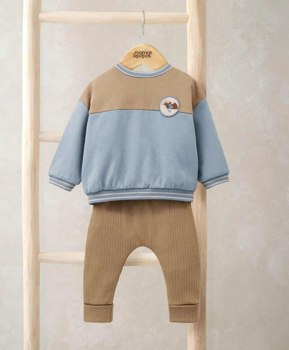 Colour Block Sweatshirt & Leggings Set (2 Pieces) - Beige