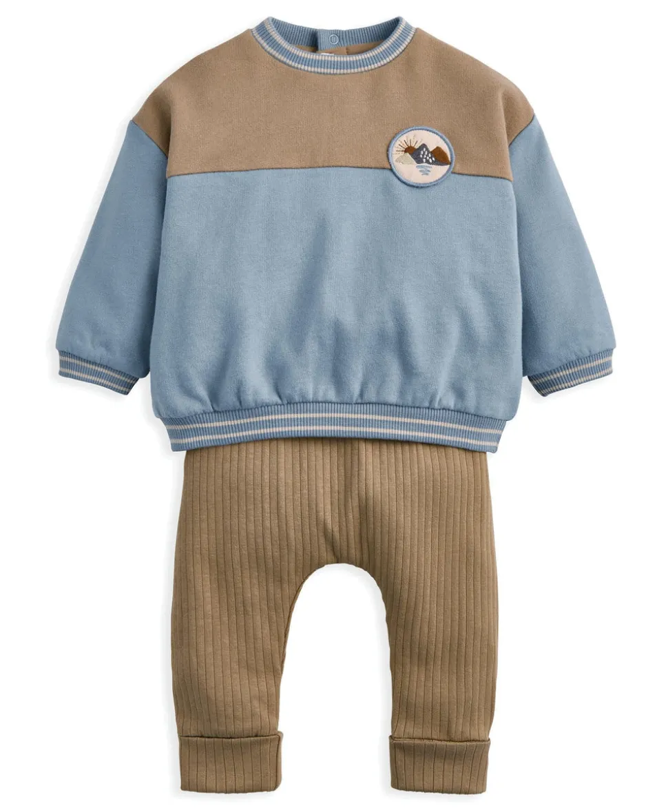 Colour Block Sweatshirt & Leggings Set (2 Pieces) - Beige