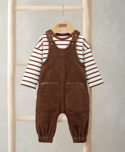 Cord Dungarees & Striped T-Shirt Set (2 Pieces)