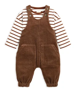 Cord Dungarees & Striped T-Shirt Set (2 Pieces)