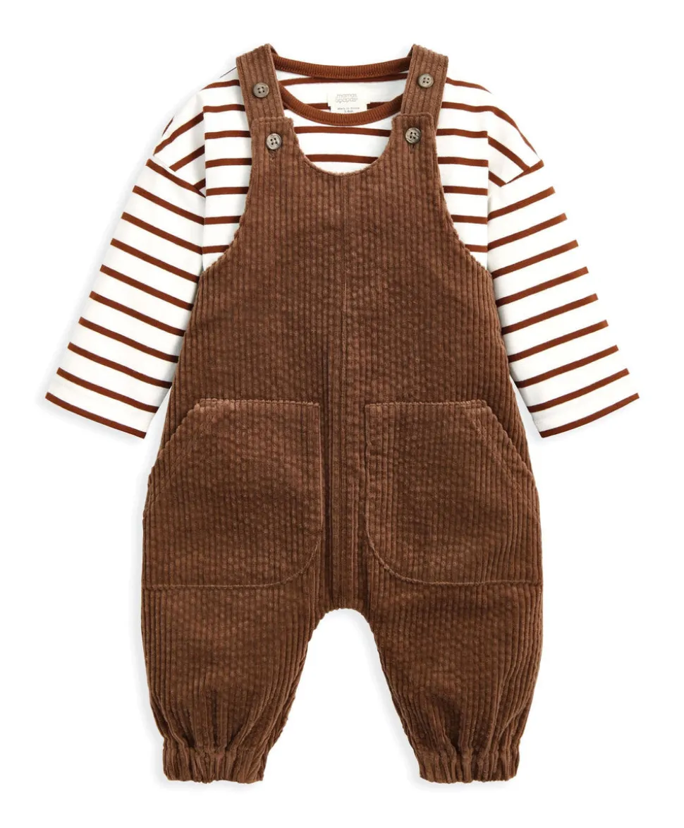 Cord Dungarees & Striped T-Shirt Set (2 Pieces)