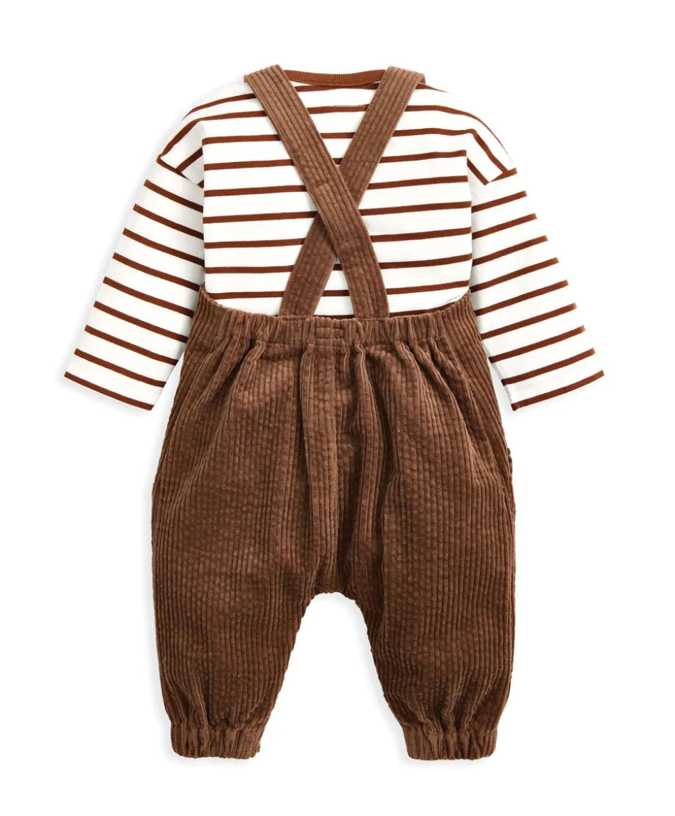 Cord Dungarees & Striped T-Shirt Set (2 Pieces)
