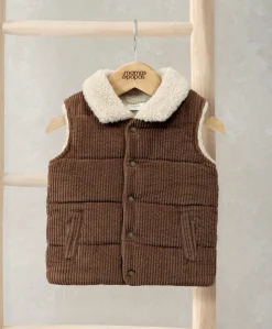 Cord Gilet with Borg Lining - Brown