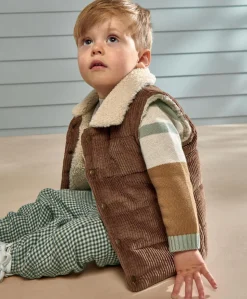 Cord Gilet with Borg Lining - Brown