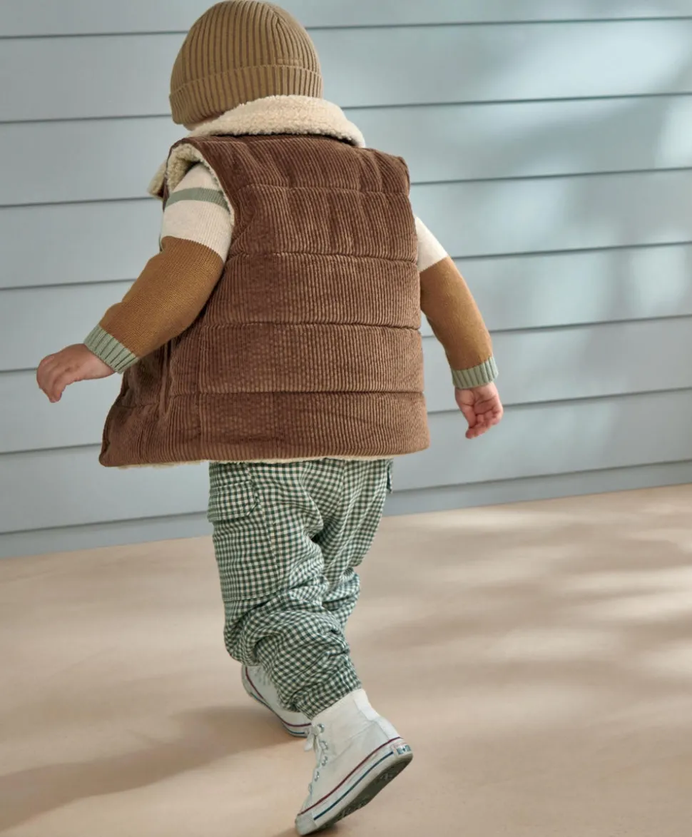 Cord Gilet with Borg Lining - Brown