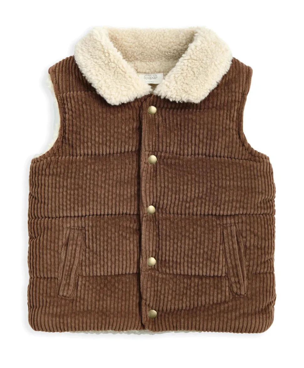 Cord Gilet with Borg Lining - Brown