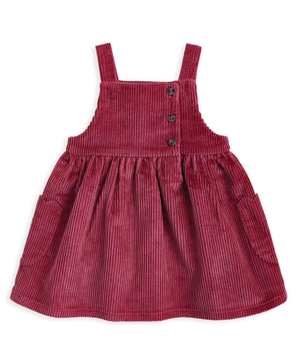 Cord Pinny Dress & Floral Bodysuit Set (2 Pieces)