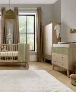 Coxley 3 Piece Cotbed Range with Dresser Changer & Wardrobe - Natural/Olive Green