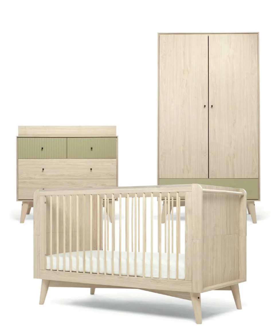 Coxley 3 Piece Cotbed Range with Dresser Changer & Wardrobe - Natural/Olive Green