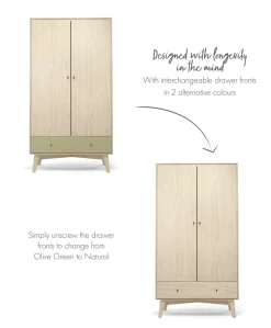 Coxley 3 Piece Cotbed Range with Dresser Changer & Wardrobe - Natural/Olive Green