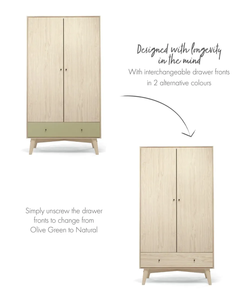 Coxley 3 Piece Cotbed Range with Dresser Changer & Wardrobe - Natural/Olive Green