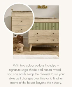 Coxley 3 Piece Cotbed Range with Dresser Changer & Wardrobe - Natural/Olive Green