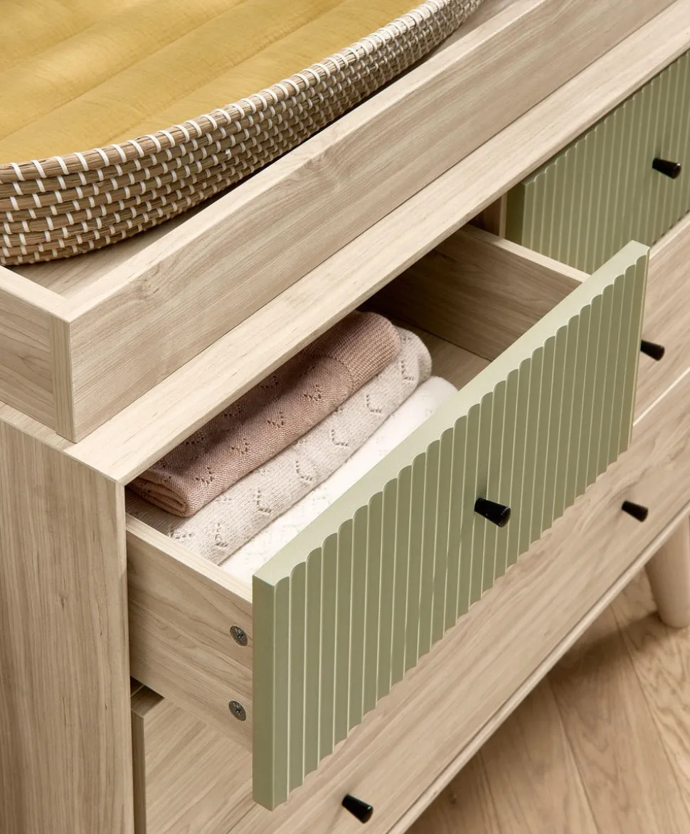 Coxley 3 Piece Cotbed Range with Dresser Changer & Wardrobe - Natural/Olive Green