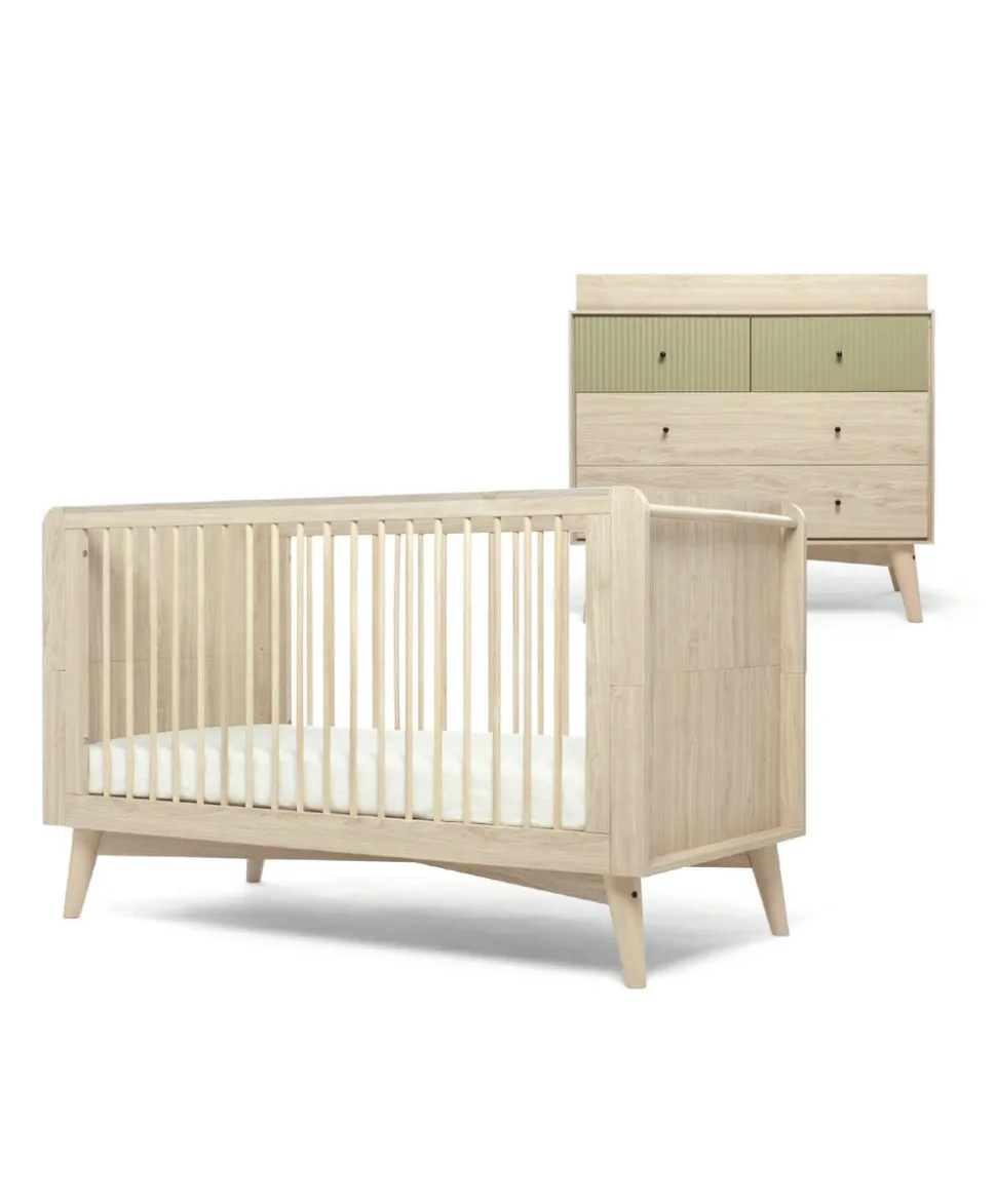 Coxley 2 Piece Cotbed Set with Dresser Changer- Natural/Olive Green