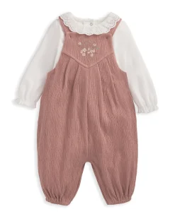 Crinkle Dungarees & Bodysuit Outfit Set - Pink