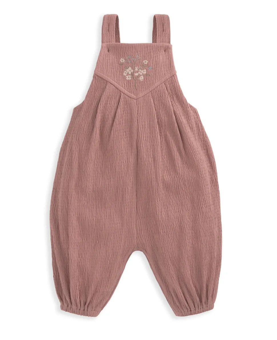 Crinkle Dungarees & Bodysuit Outfit Set - Pink