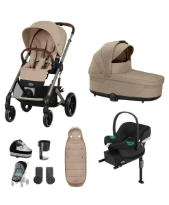 Cybex Balios Pushchair Bundle with Cybex Aton B2 i-Size Car Seat (6 Pieces) - Almond Beige