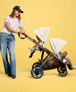 Cybex e-Gazelle S Electric Single to Double Pushchair Bundle with Cybex Aton B2 i-Size Car Seat and Base (6 Pieces) – Black