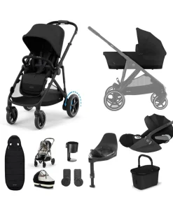 Cybex e-Gazelle S Electric Single to Double Pushchair Bundle with Cybex Cloud T i-Size Rotating Car Seat (7 Pieces) - Black